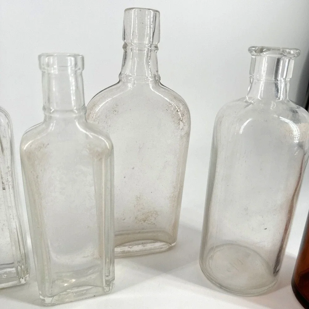 Glass Medicine & Apothecary Bottles Antique Lot Of 8‎ Multi Colors & Sizes